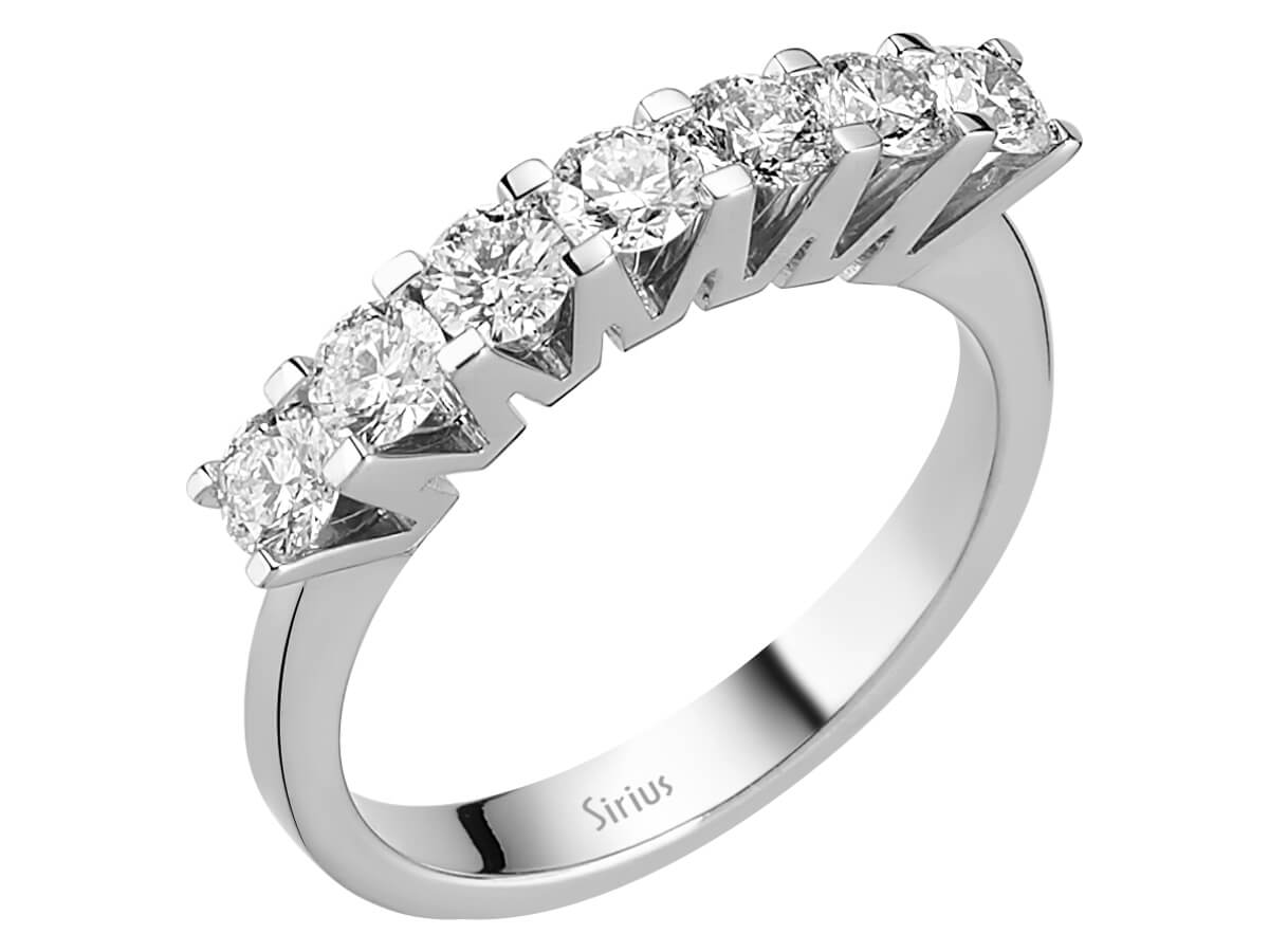 Bague élégante à 7 pierres avec Diamant rond en Or Blanc 14 carats - Diamants de laboratoire - Bijoux haut de gamme de Rosy Lab Diamonds
