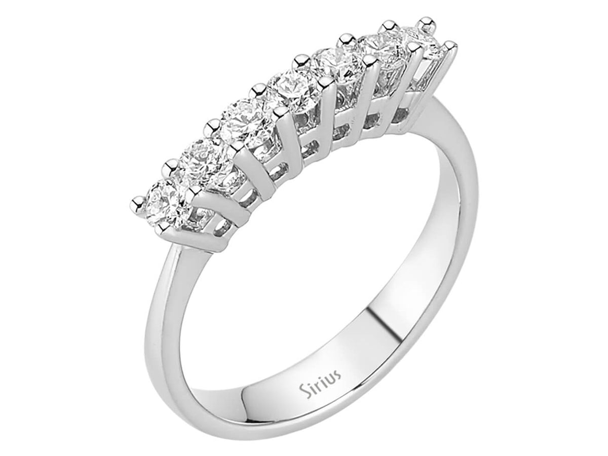 14 Karat Beyaz Altın'dan zarif 7 taşlı yuvarlak pırlanta yüzük - Laboratuvarda yetiştirilmiş pırlantalar - Rosy Lab Diamonds'tan yüksek kaliteli Mücevher