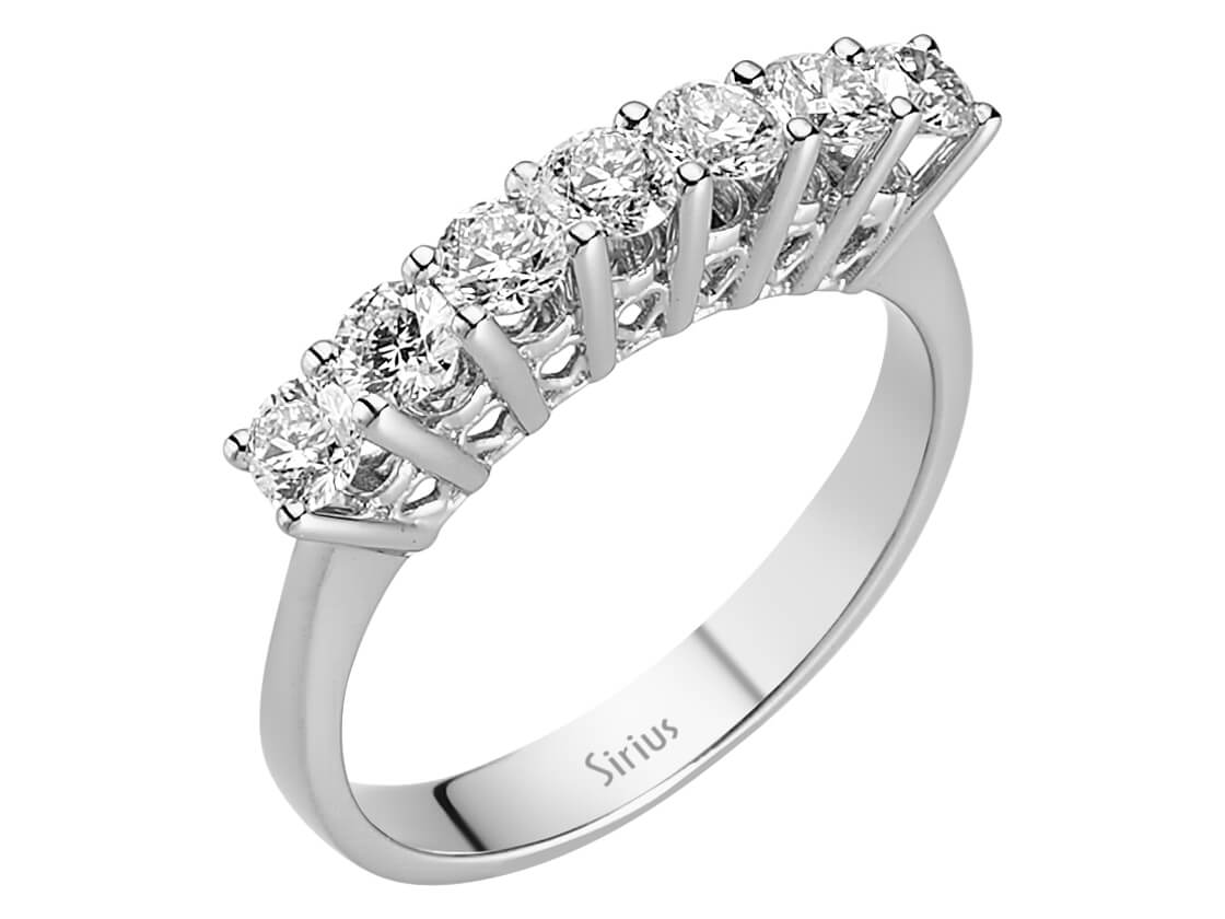 Bague élégante à 7 pierres avec Diamant rond en Or Blanc 14 carats - Diamants de laboratoire - Bijoux haut de gamme de Rosy Lab Diamonds