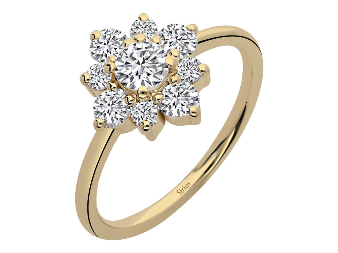 Acelya Ring with 9 Round Diamonds in 14K Yellow Gold – Floral Design – High-Quality Jewelry by Rosy Lab Diamonds
