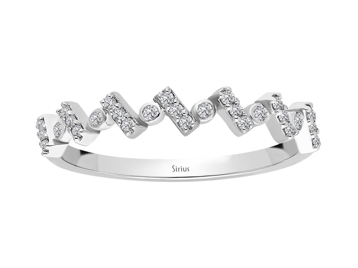 Bague semi-circulaire moderne sertie de diamants de laboratoire | Or Blanc 14 K - Bijoux haut de gamme de Rosy Lab Diamonds