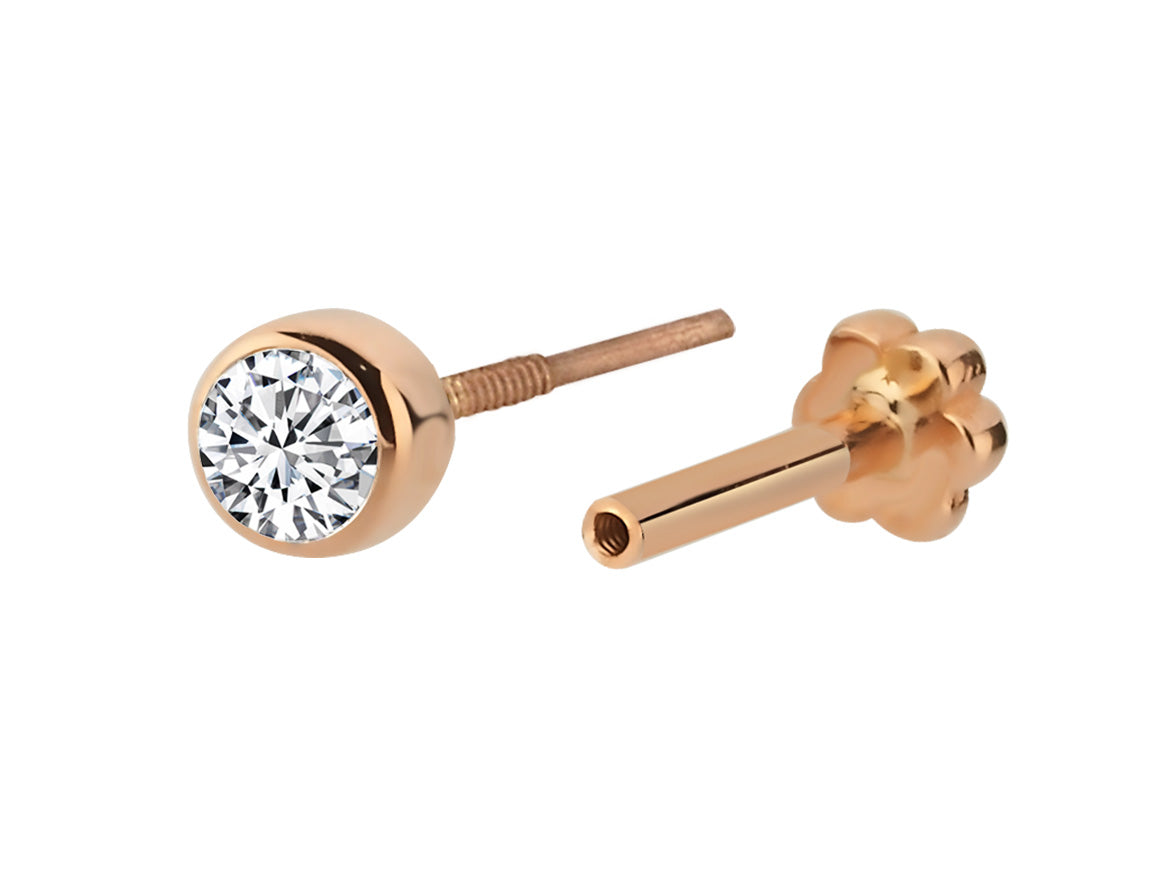 Agnes tragus piercing with 1 lab diamond in 585 rose gold