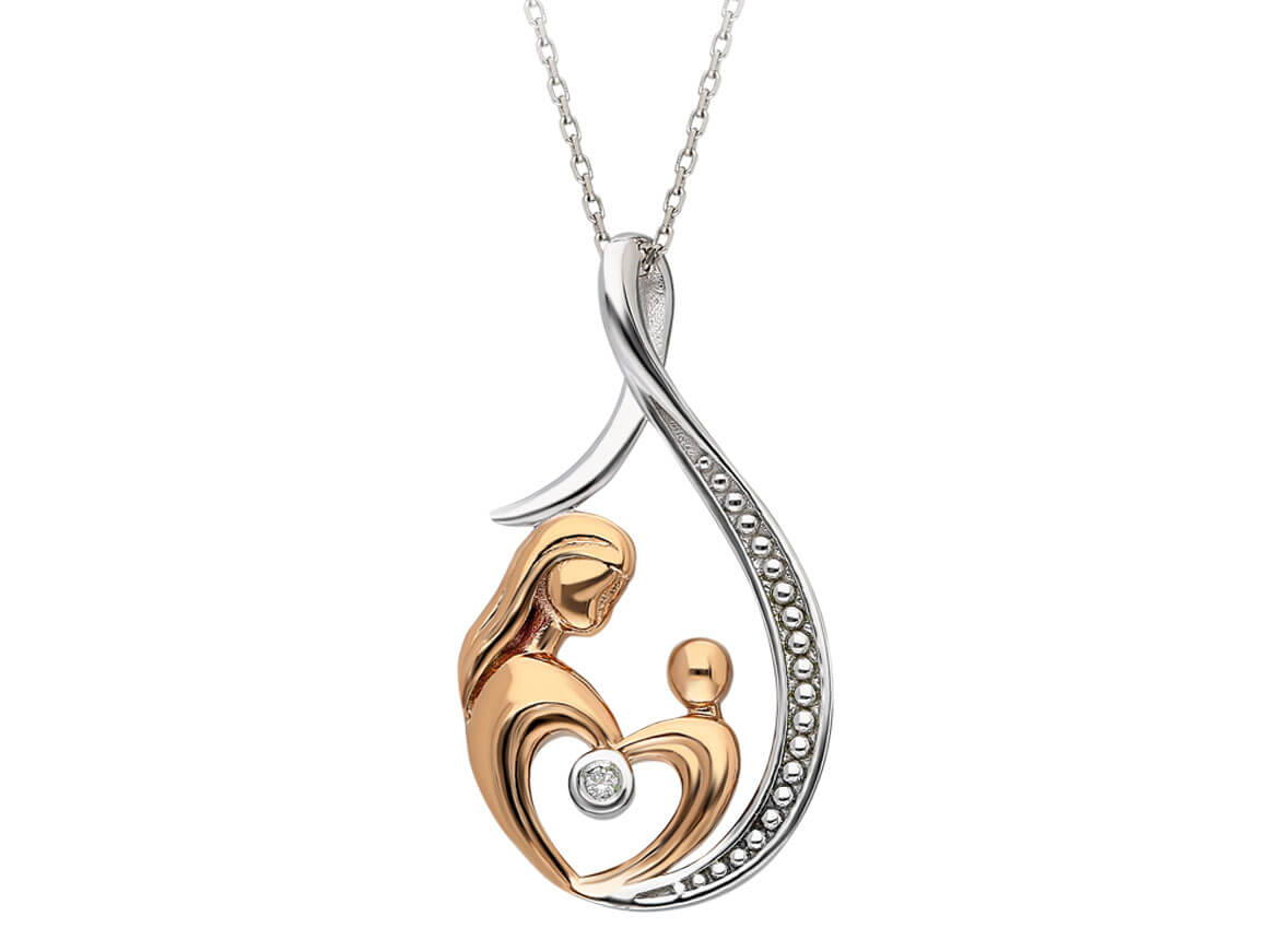 Pendentif « Mère & Enfant » avec brillant – or bicolore 8K
