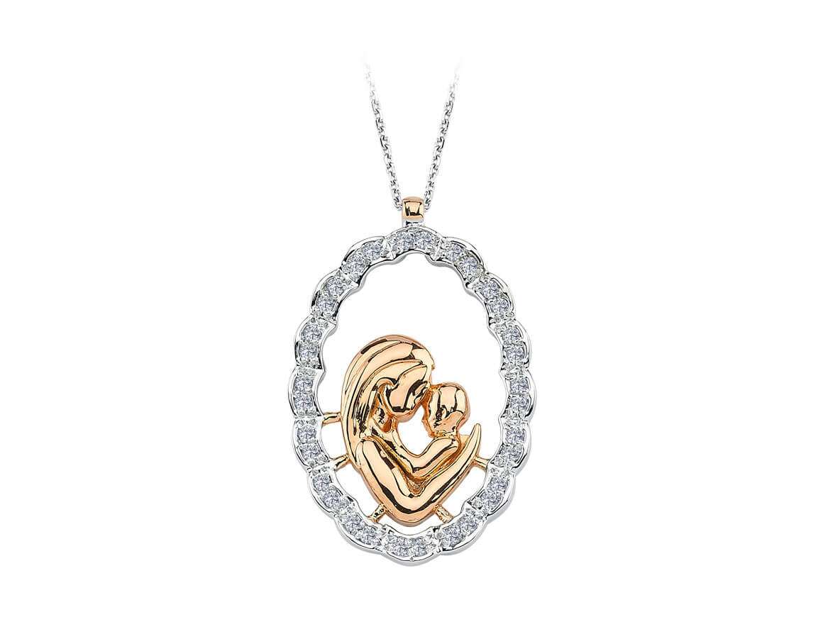 Kalp kolye ucu "Anne & Çocuk" 14K altından 32 pırlanta ile