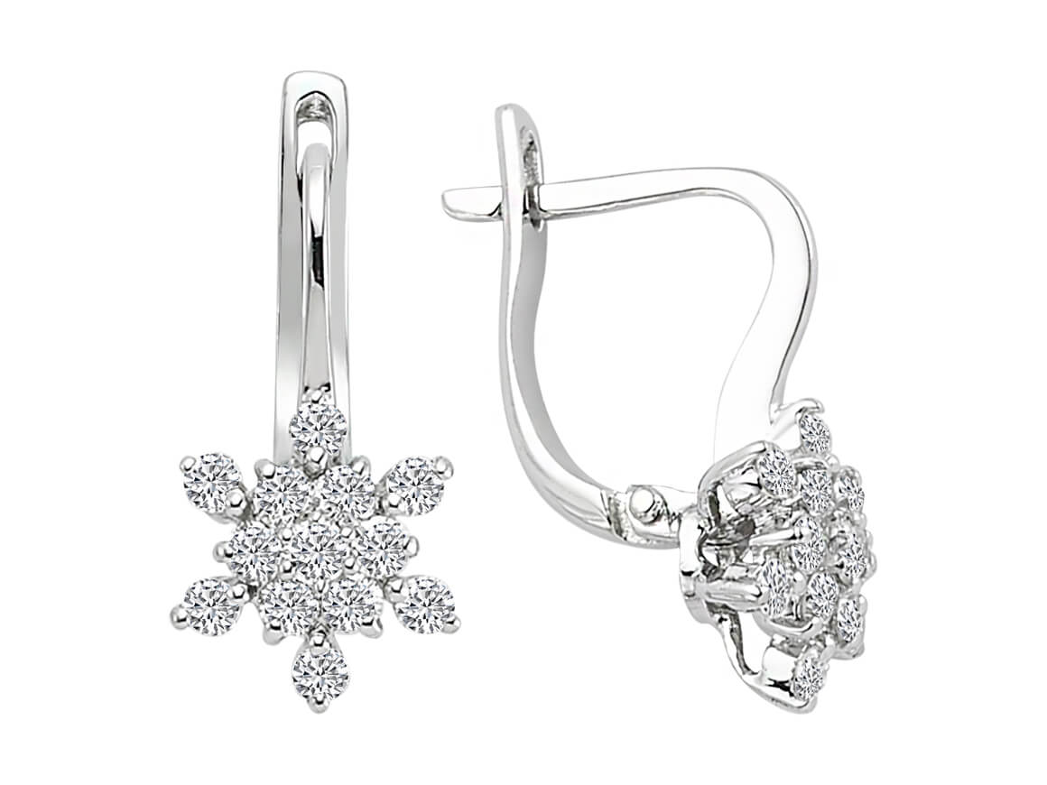 Boucles d'oreilles en forme de flocon de neige avec diamants en or blanc 14 carats