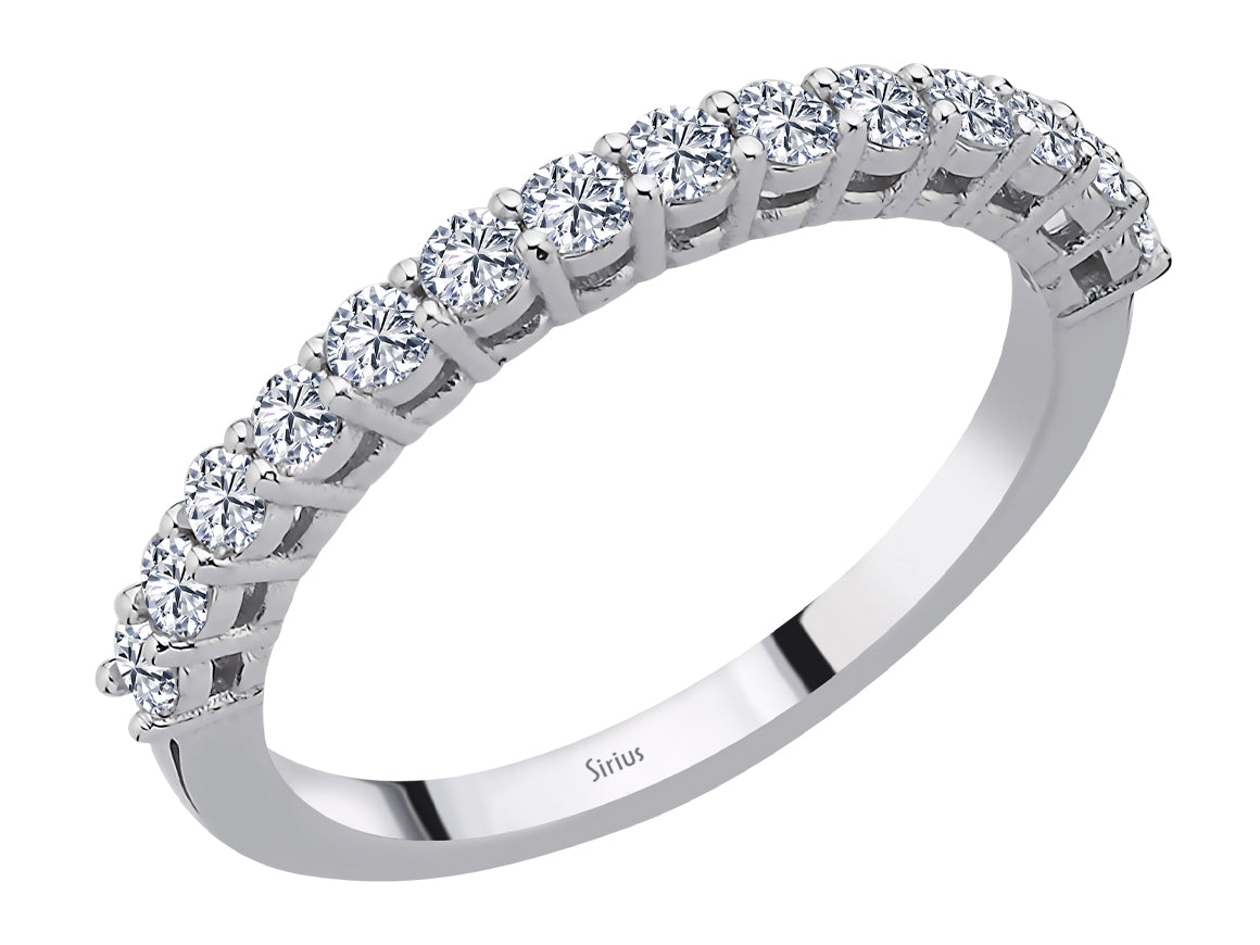 Bague demi-jonc ornée de 14 diamants ronds - Or Blanc 14 carats | Élégants Bijoux en diamant - Bijoux haut de gamme de Rosy Lab Diamonds