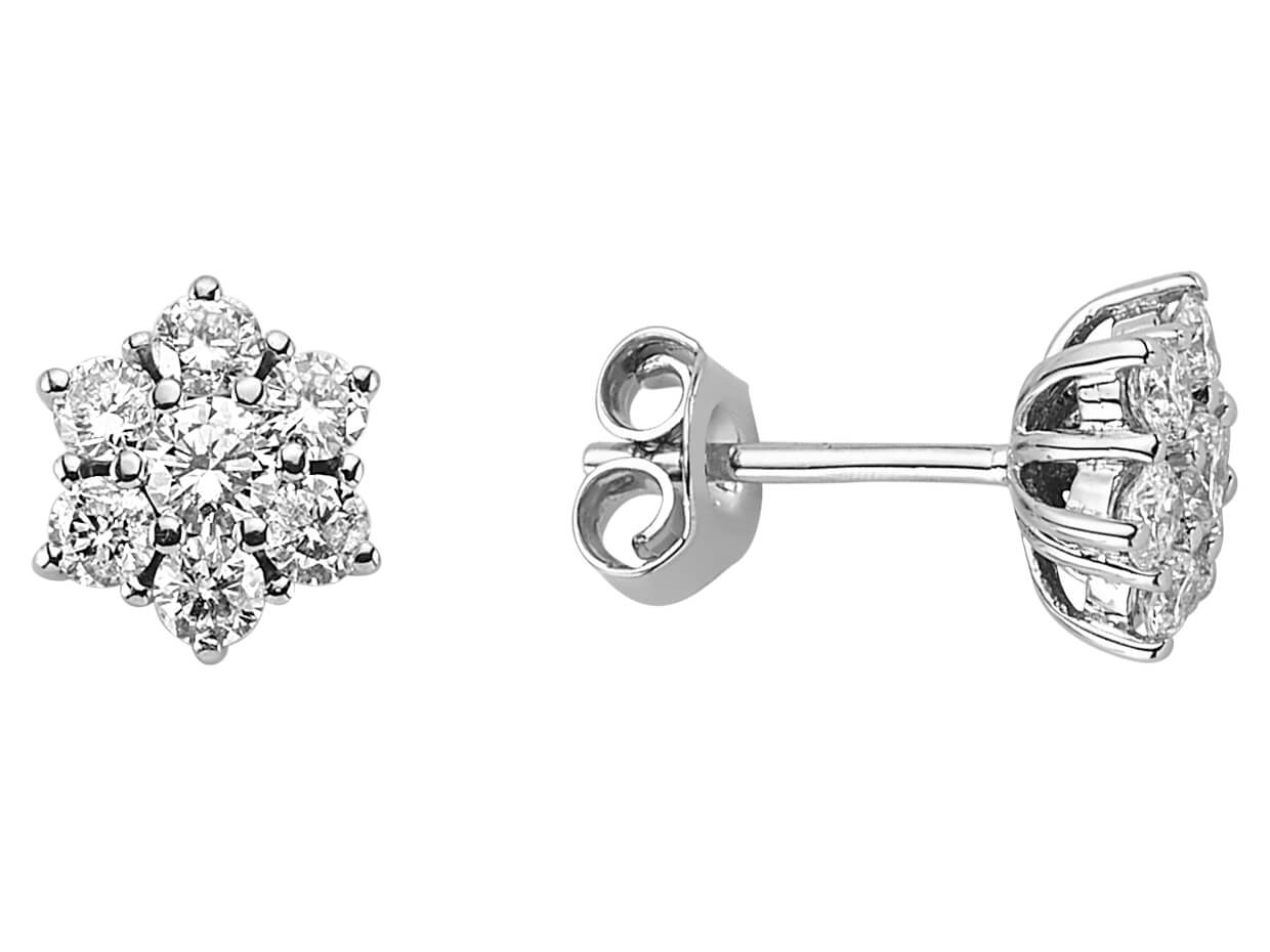 Sternförmige Ohrstecker mit Diamanten aus 14K Weißgold