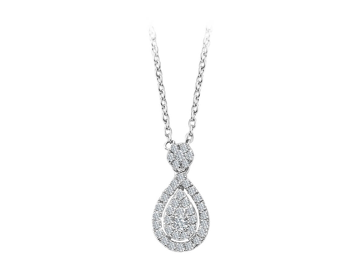 Tropfenförmige Halskette mit Diamanten in 14K Weißgold