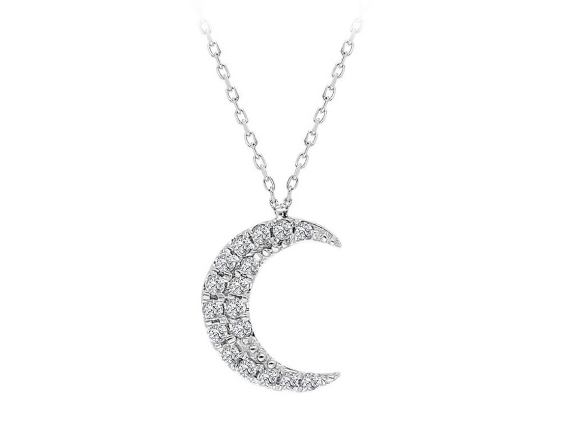 Half-moon pendant with diamonds | 8K white gold