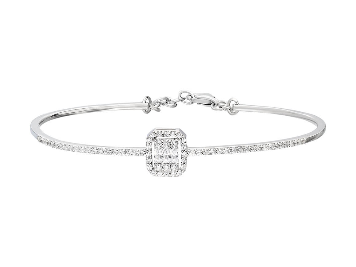 Fine bangle bracelet with 66 round & 3 baguette lab-grown diamonds in 14K white gold – 0.59 ct