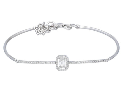 Fine bangle bracelet with 3 baguette & 60 round lab-grown diamonds in 8K white gold