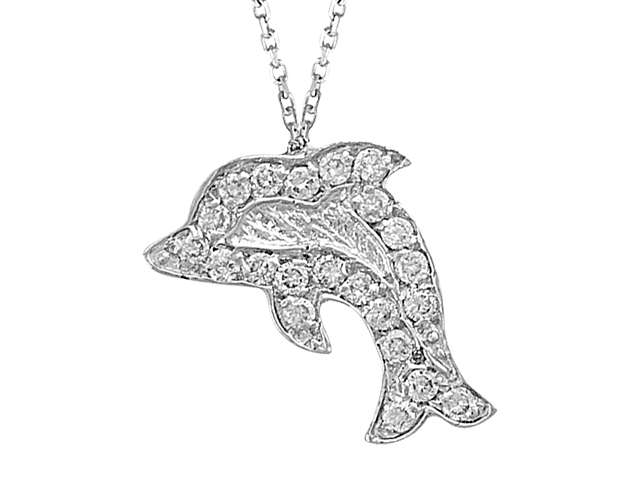 Pendentif dauphin avec diamants | or blanc 8K