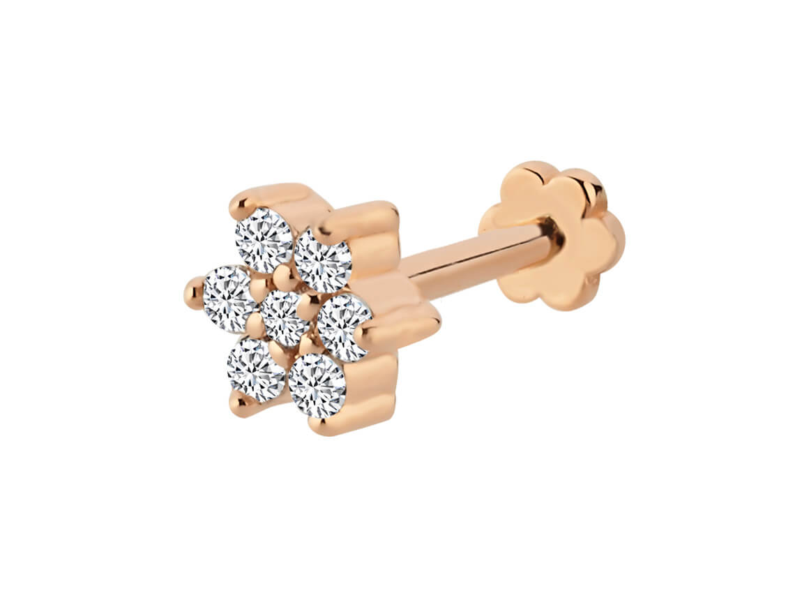 Bloom Tragus-Piercing - 7 Diamanten in 585er Roségold | Feiner Piercingschmuck - hochwertiger Schmuck von Rosy Lab Diamonds