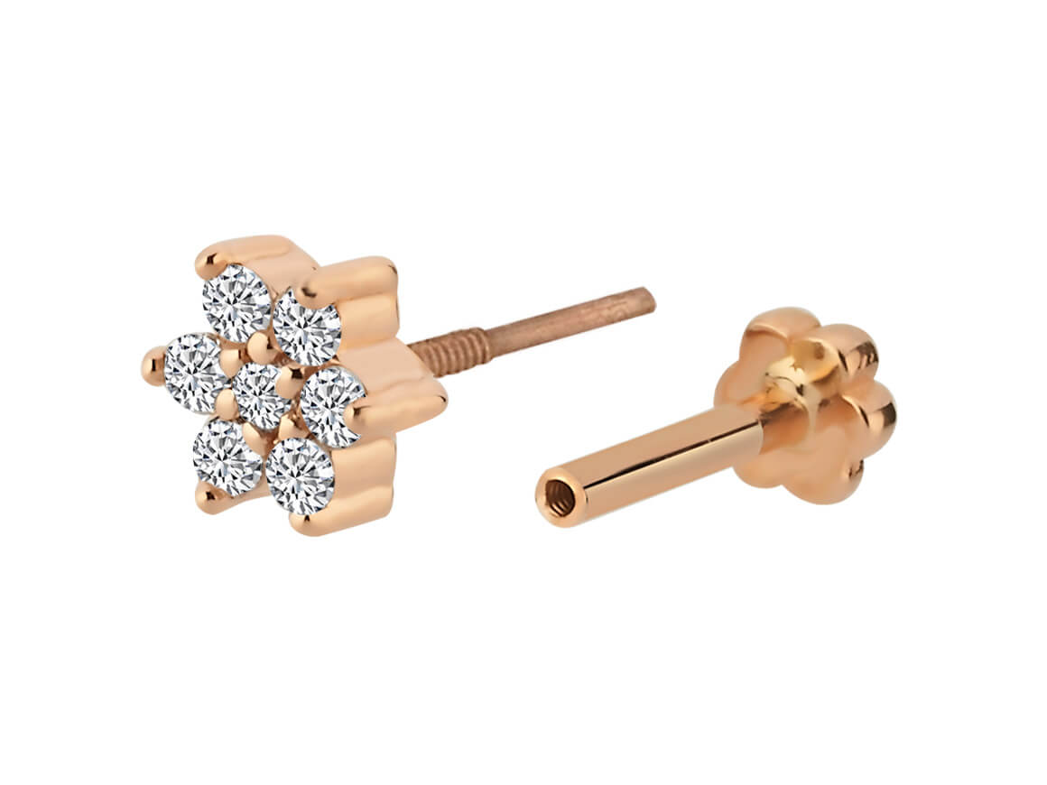 Bloom Tragus-Piercing - 7 Diamanten in 585er Roségold | Feiner Piercingschmuck - hochwertiger Schmuck von Rosy Lab Diamonds