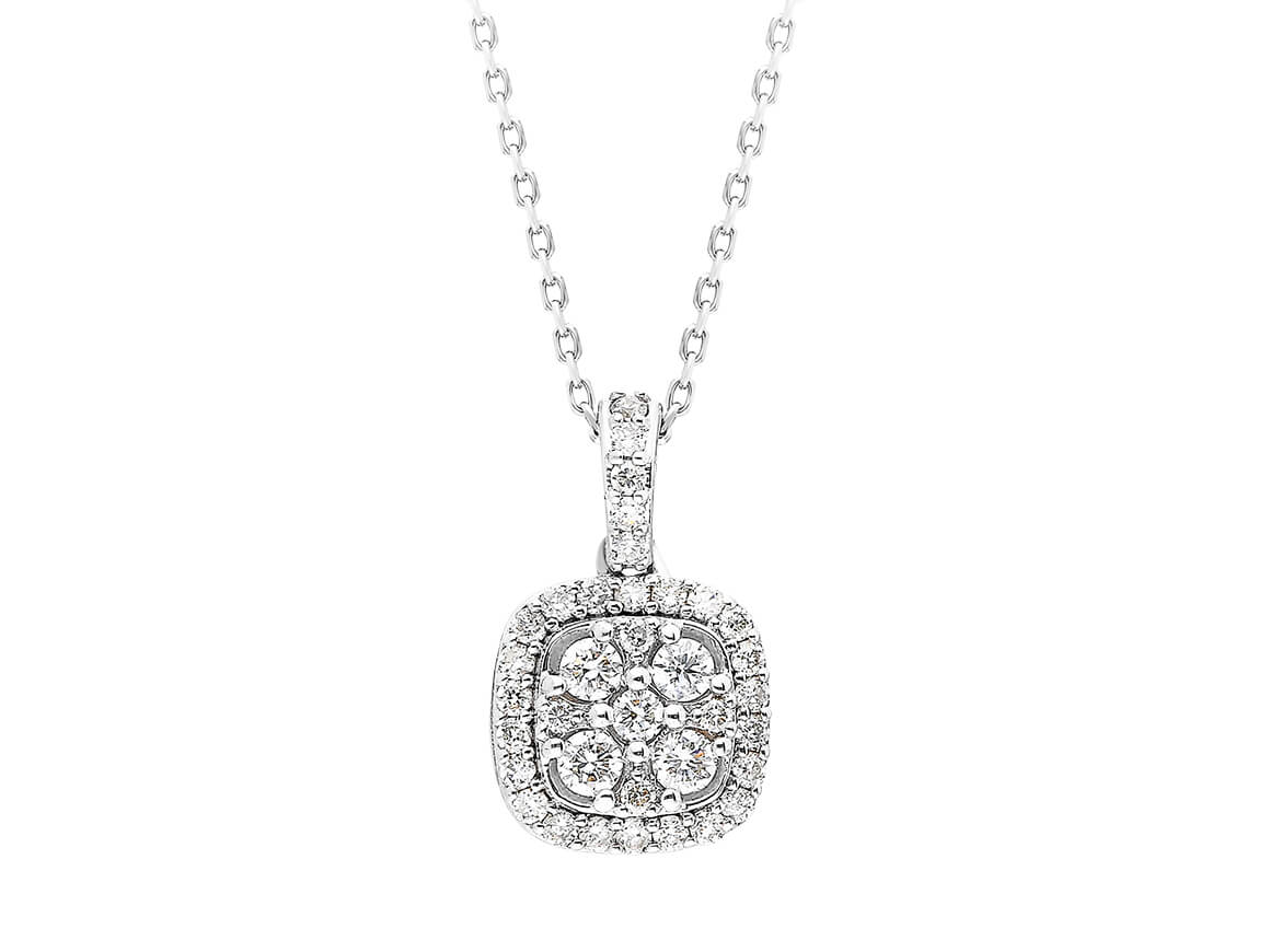 Sparkling halo necklace with 36 lab diamonds in 14K white gold – 47P0002
