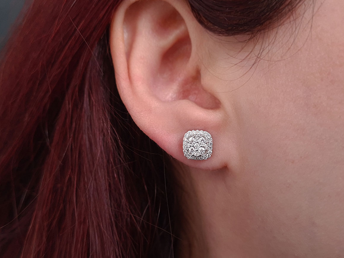 Stud Earrings with 68 Lab-Grown Diamonds, 0.57 Carats, in 585 White Gold – High-Quality Jewelry by Rosy Lab Diamonds
