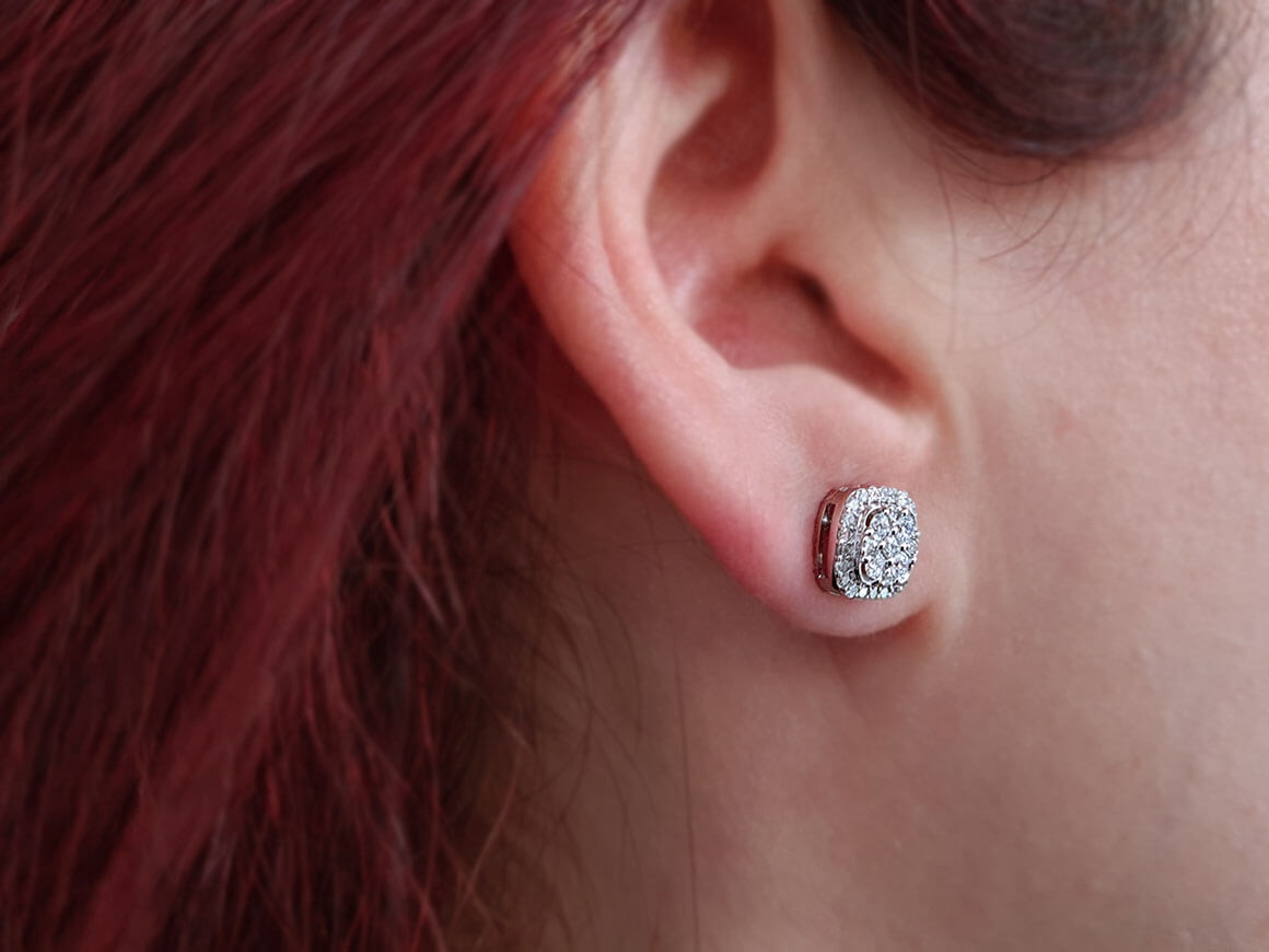 Stud Earrings with 68 Lab-Grown Diamonds, 0.57 Carats, in 585 White Gold – High-Quality Jewelry by Rosy Lab Diamonds