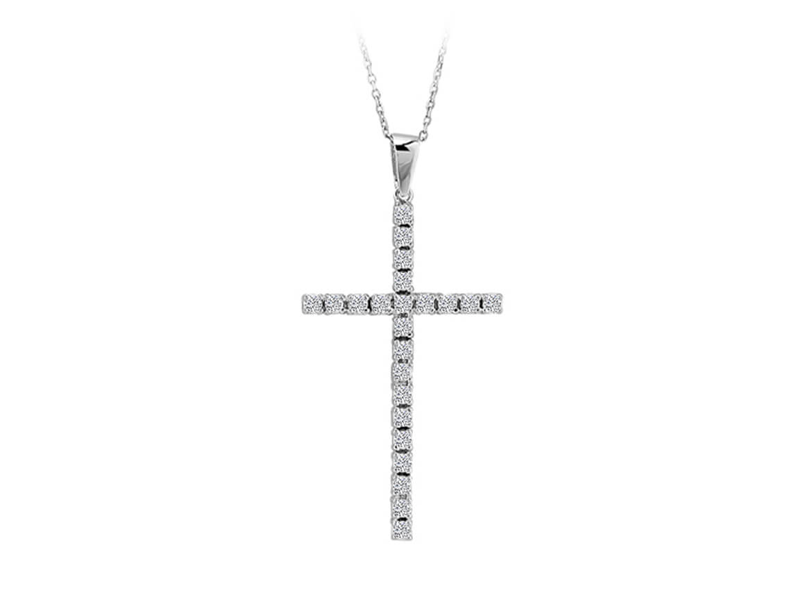 14K Beyaz Altın içinde 23 laboratuvar elmaslı büyük haç kolye | 17P0005 - Rosy Lab Diamonds’tan yüksek kaliteli Mücevher