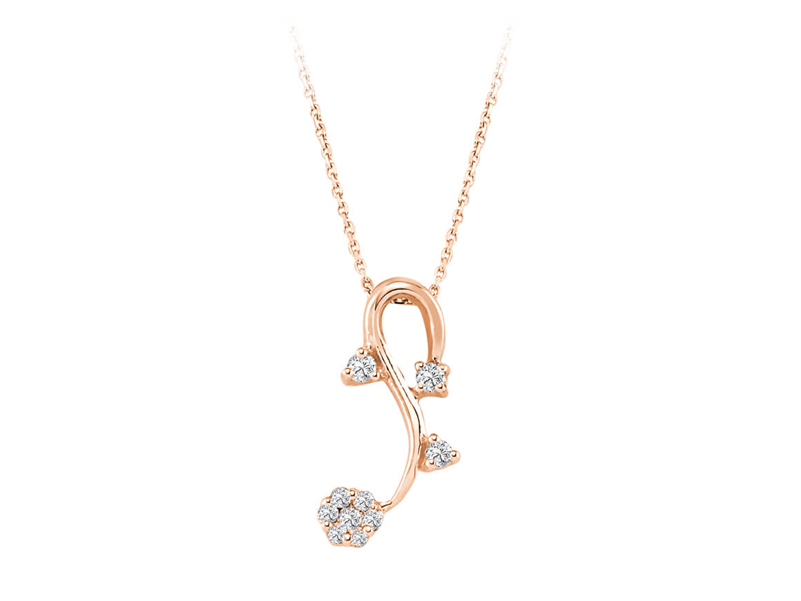 Rose gold necklace with 10 lab diamonds – blossom branch design, 8K
