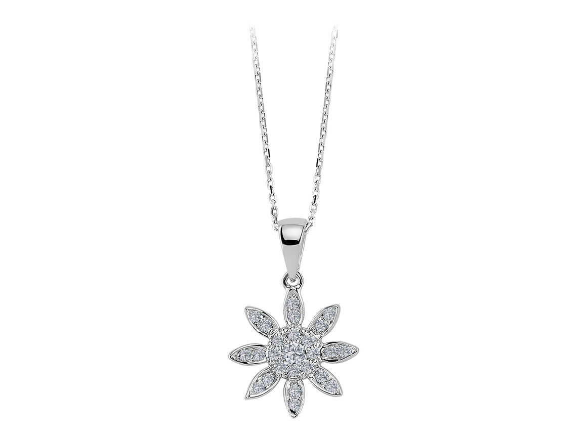 Flower necklace with 25 diamonds – 0.22 ct in 8K White Gold – high-quality Jewelry by Rosy Lab Diamonds