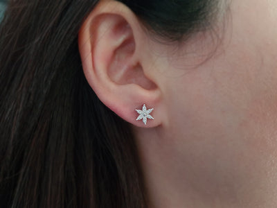 Boucles d'oreilles en forme de fleur avec 24 diamants de laboratoire en or blanc 585