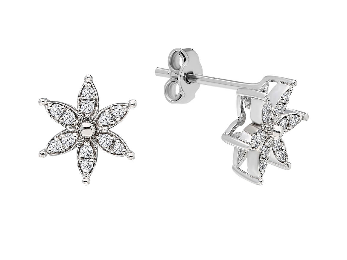 Boucles d'oreilles en forme de fleur avec 24 diamants de laboratoire en or blanc 585