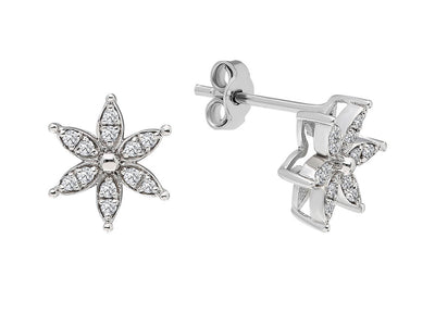 Boucles d'oreilles en forme de fleur avec 24 diamants de laboratoire en or blanc 585