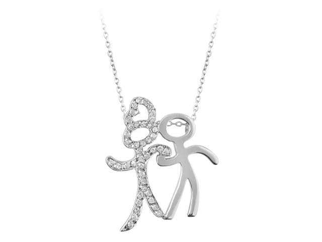 Pendant with stylized figures and 42 round lab diamonds made of 18K gold