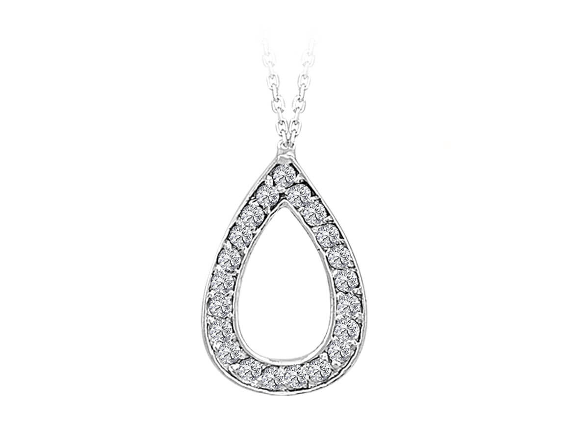 Classic teardrop-shaped necklace with 21 lab diamonds made of 8K white gold