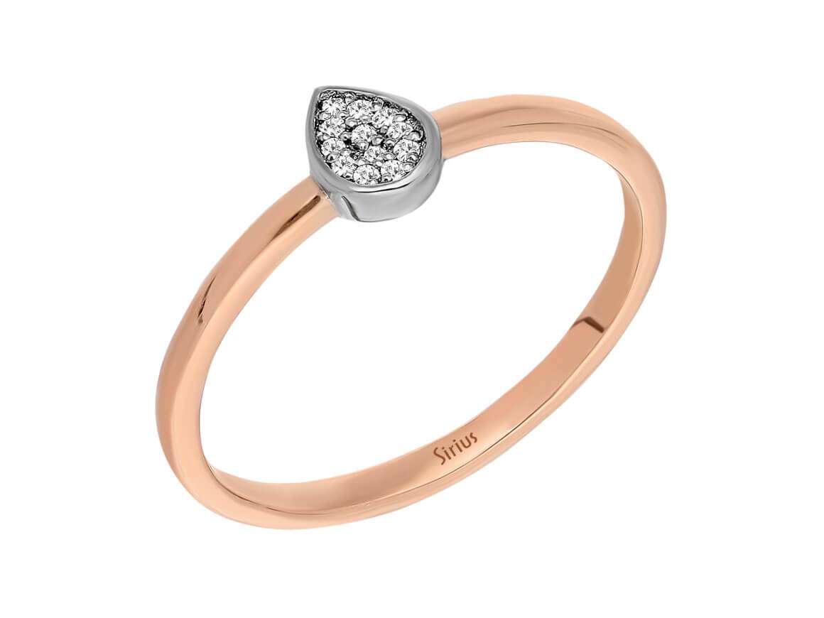 Bague en diamant avec motif goutte – 0,10 ct, or rose 14 carats