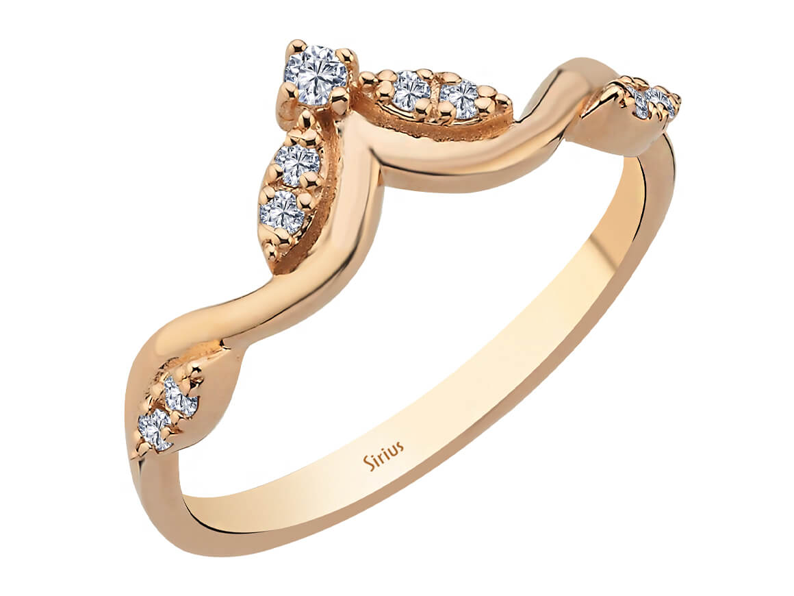 Bague diamant couronne avec 9 brillants en or rose 14 carats