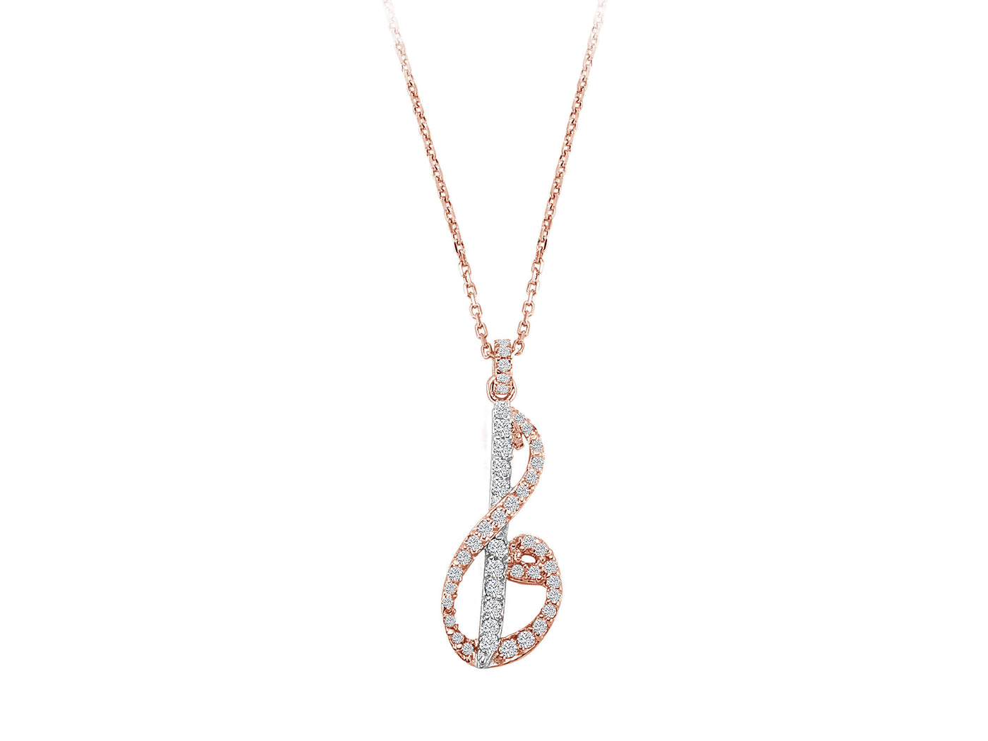 Rose gold necklace with musical symbol and 45 round-cut lab diamonds – 04P0173