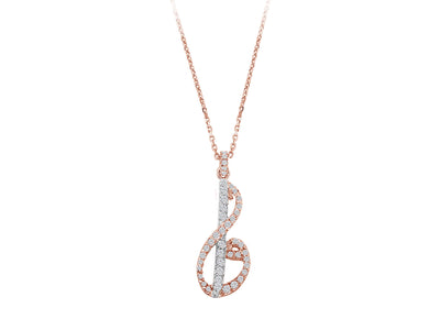Rose gold necklace with musical symbol and 45 round-cut lab diamonds – 04P0173