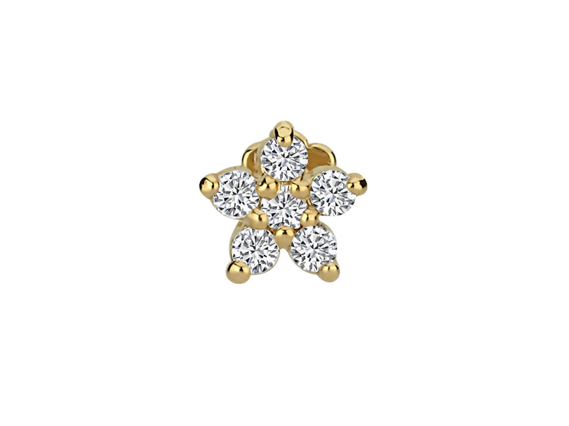 Çiçekli Tragus Piercing - 585 ayar Sarı Altın'da 6 pırlanta | Zarif piercing mücevheri - Rosy Lab Diamonds'ın yüksek kaliteli Mücevheri