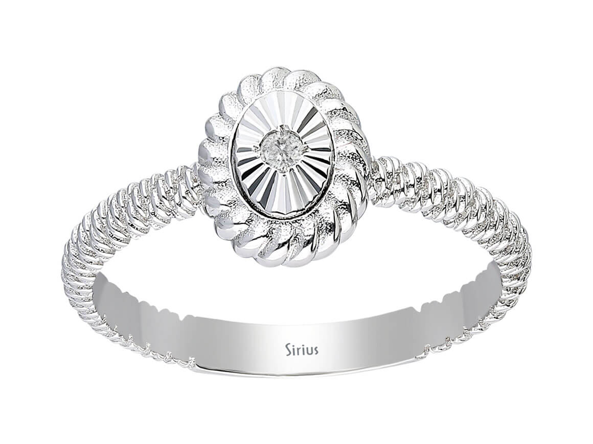 Bague Frida avec diamant rond et anneau structuré en or 14 carats