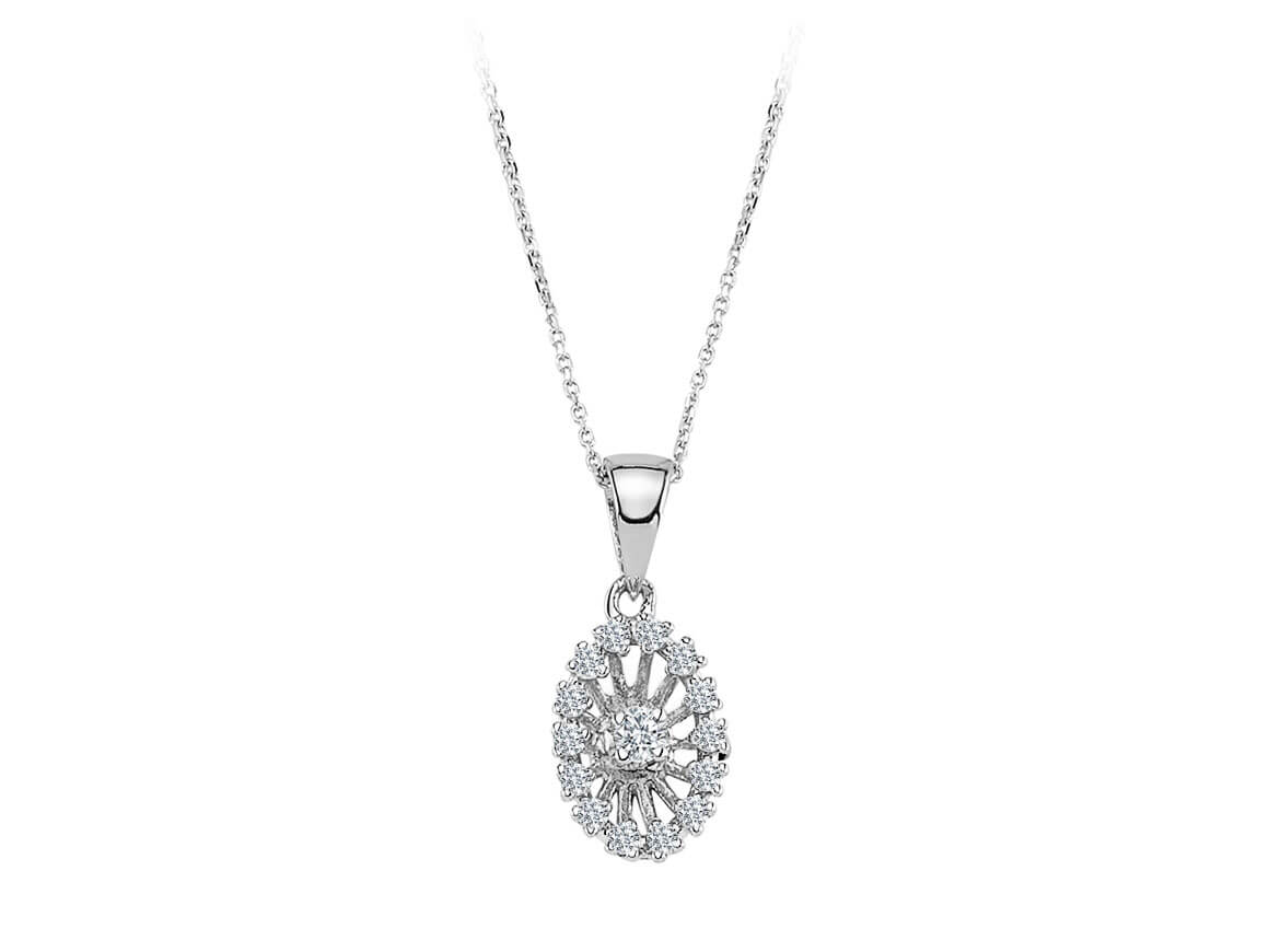 Pendentif en forme de fleur avec 15 diamants – or blanc 14 carats