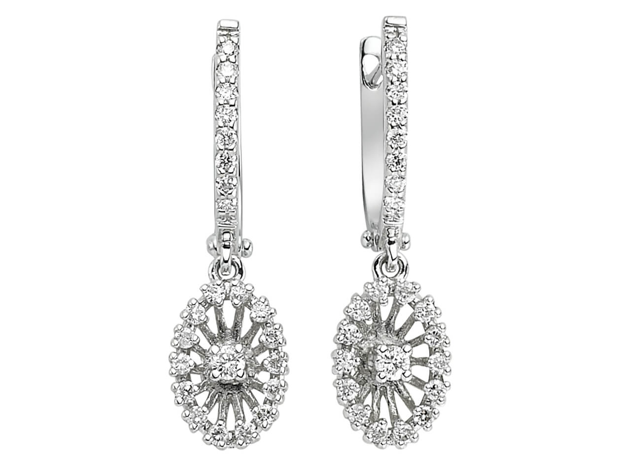 Floral drop earrings with diamonds in 14K white gold