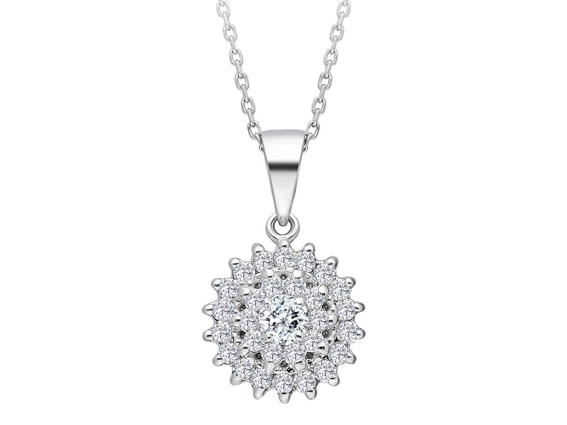29 laboratuvarda yetiştirilmiş elmaslı çiçek kolye - 14K Beyaz Altın - Rosy Lab Diamonds’tan yüksek kaliteli Mücevher