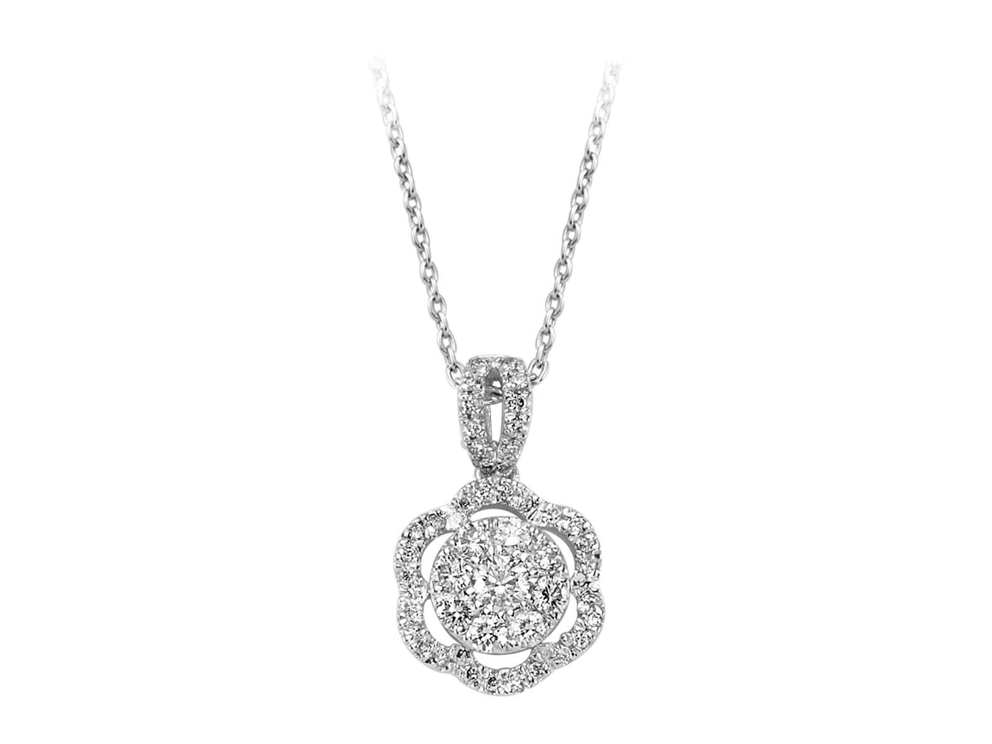 Floral necklace with diamonds in 14K white gold