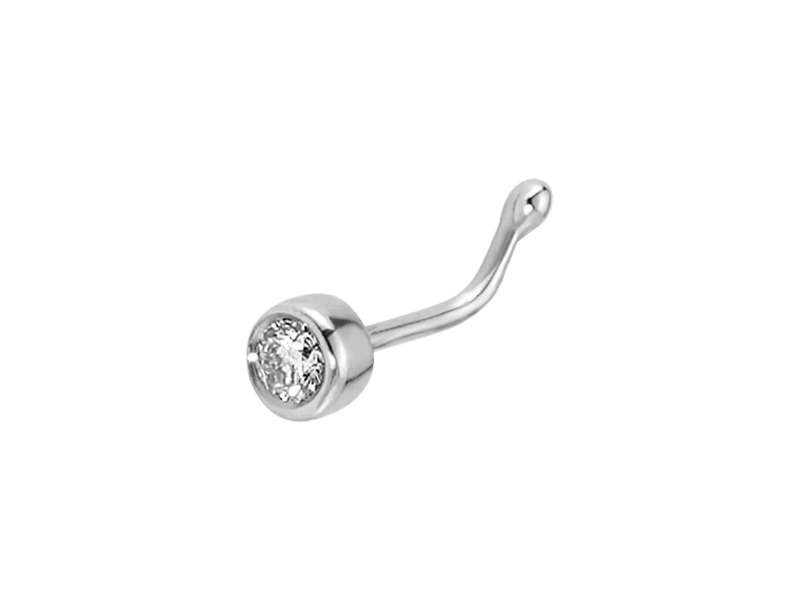 Simple nose stud with diamond in bezel setting made of 14K white gold