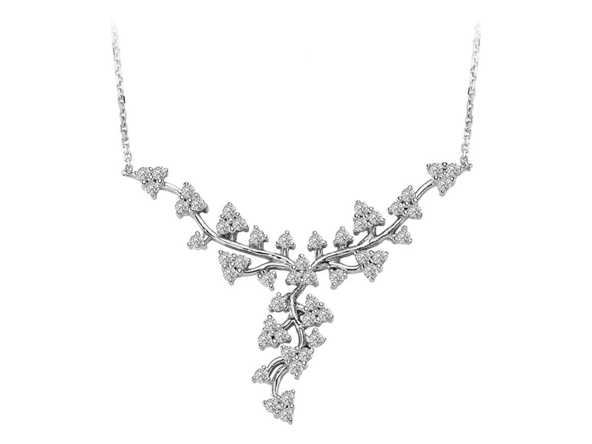 Spring branch necklace with 50 lab diamonds – 14K white gold