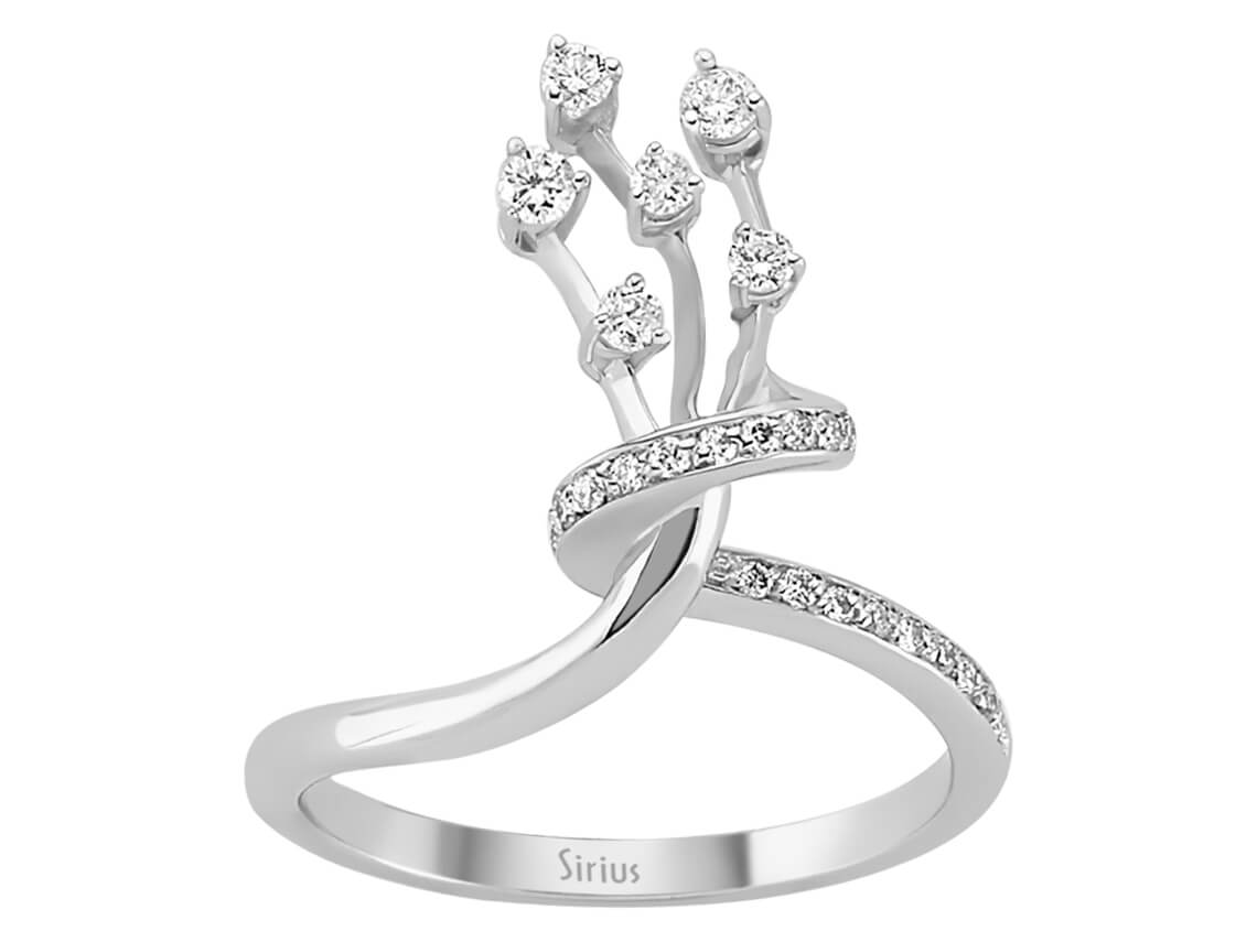 Bague en or blanc ornée de 26 diamants de laboratoire au design Bouquet de lumière | 8K – Bijoux haut de gamme de Rosy Lab Diamonds