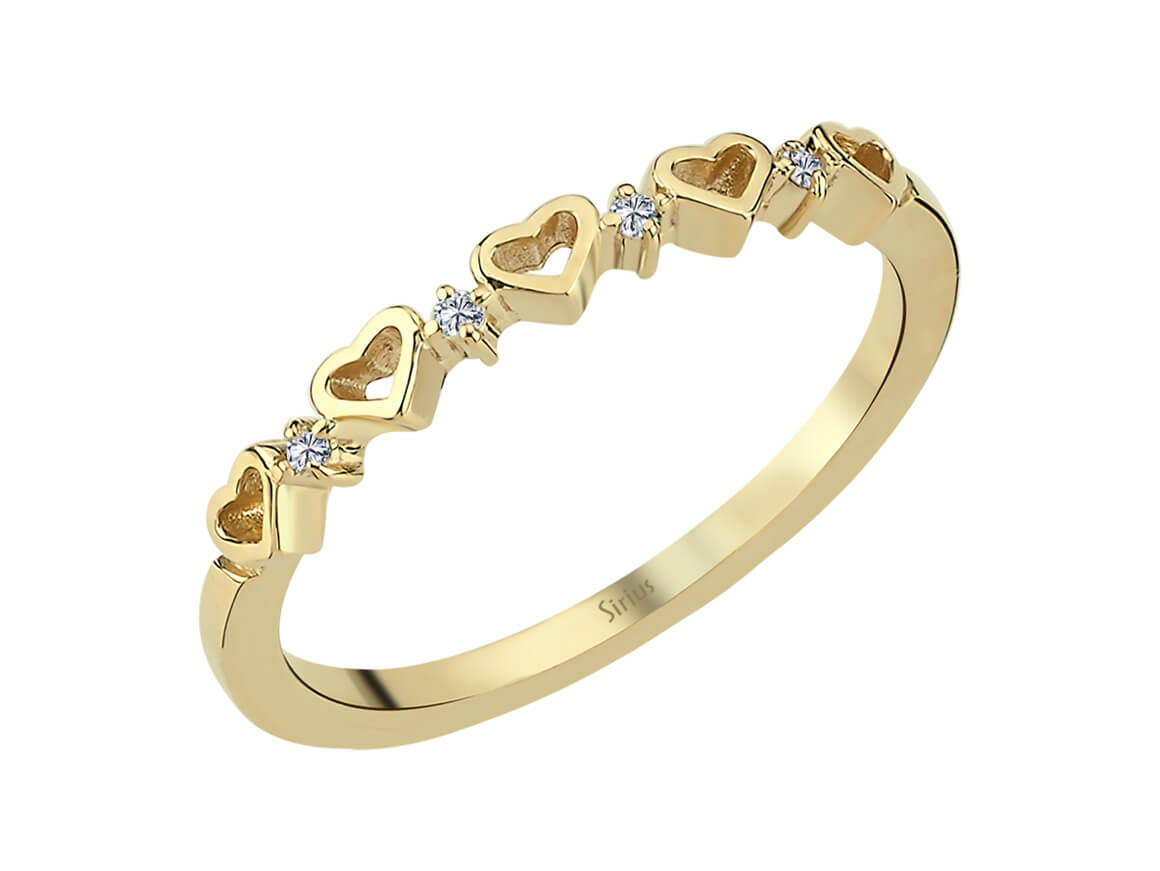 Délicates bague en or jaune avec motif cœur et diamants de laboratoire - Bague Kalben - Bijoux haut de gamme de Rosy Lab Diamonds