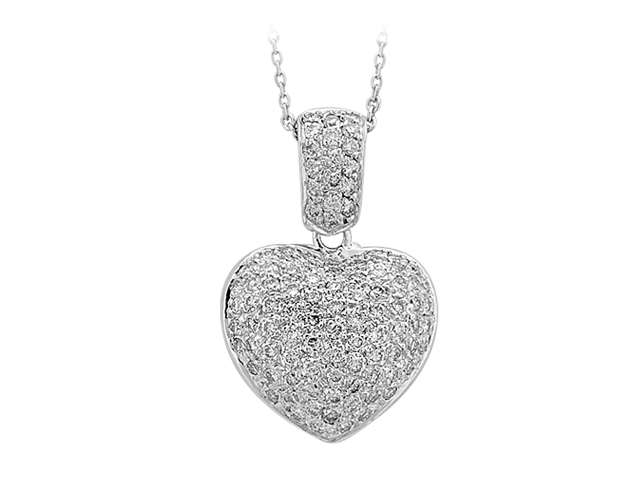 Pendentif cœur avec 103 diamants de laboratoire (0,92 ct) en or blanc 14 carats