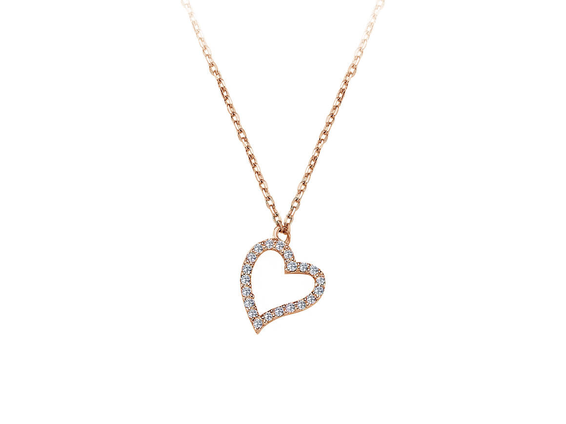 Collier cœur ouvert avec 20 diamants – or rose 8K