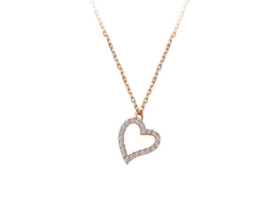 Collier cœur ouvert avec 20 diamants – or rose 8K