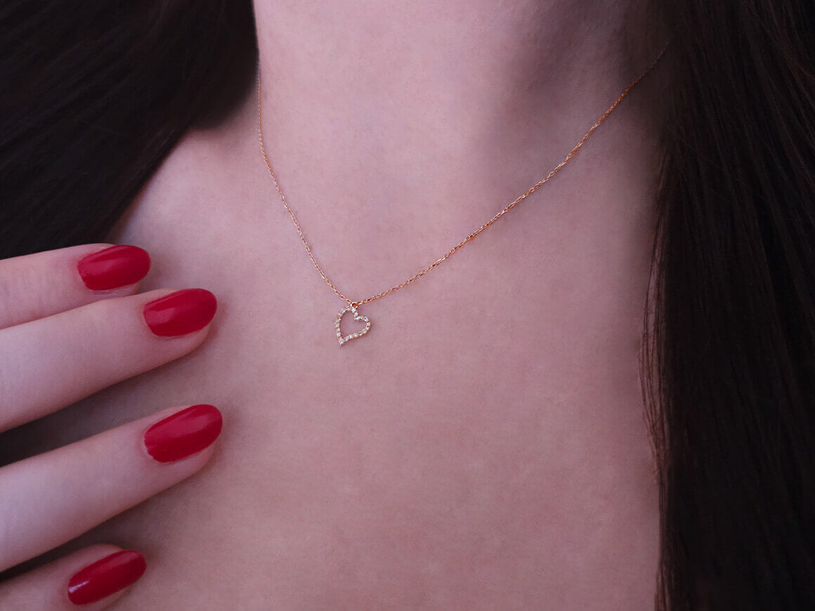 Collier cœur ouvert avec 20 diamants – or rose 8K