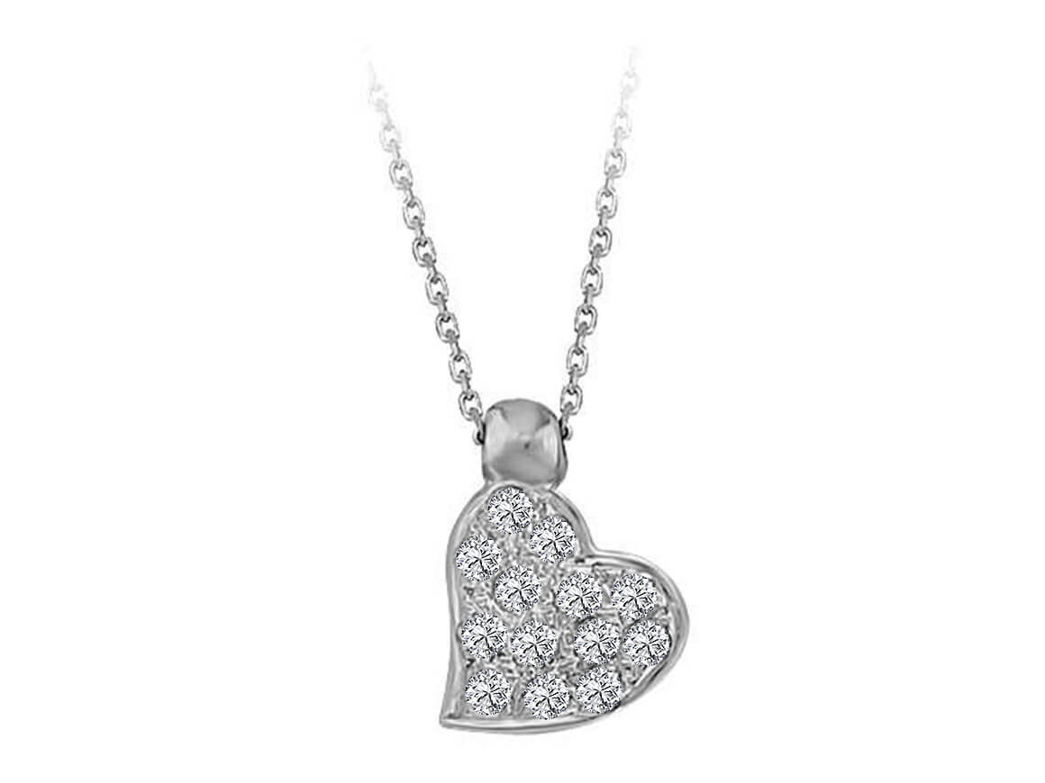Classic heart necklace with 13 lab diamonds made of 14K white gold