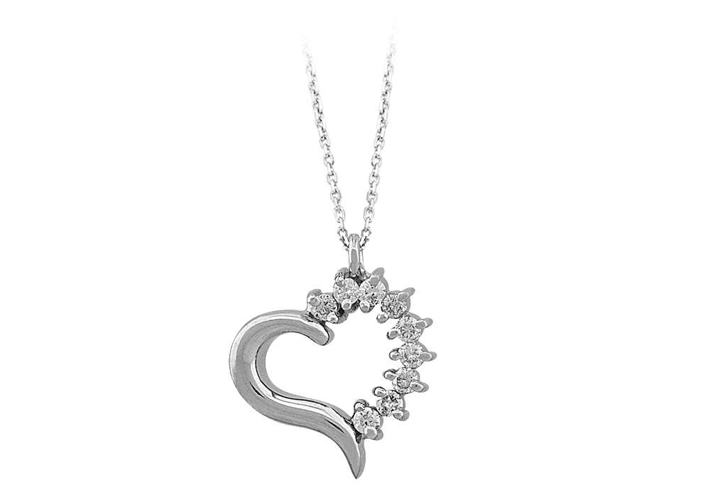 Half-open heart necklace with 9 lab diamonds made of 8K white gold