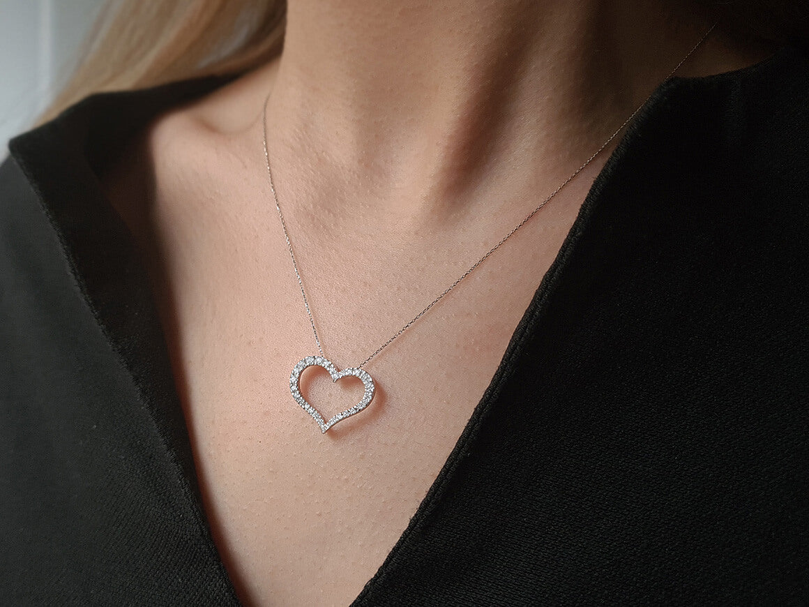 Open heart pendant with lab-grown diamonds in 14K gold